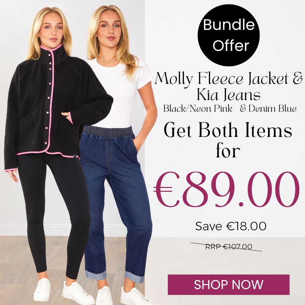 Molly Fleece (Coral Red/Pink Trim) & Kia Jeans (Denim Blue) for €89