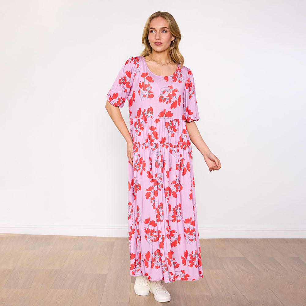 Blaire Dress in blush coral bloom floral print – women's dress – view 2