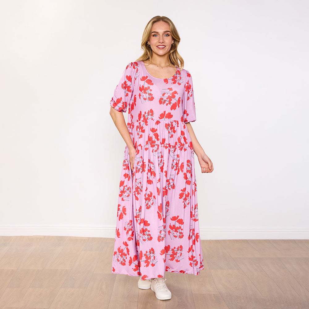 Blaire Dress in blush coral bloom floral print – women's dress – view 4