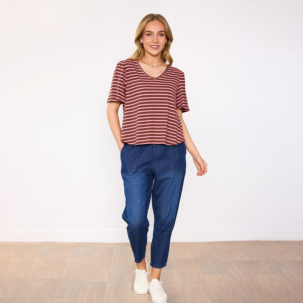 Brenna Top (Mocha Pink Stripe)