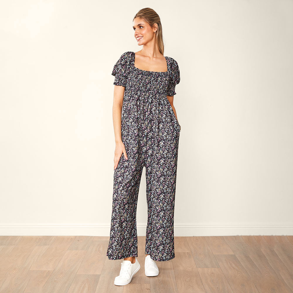 Camilla Jumpsuit (Black Floral)