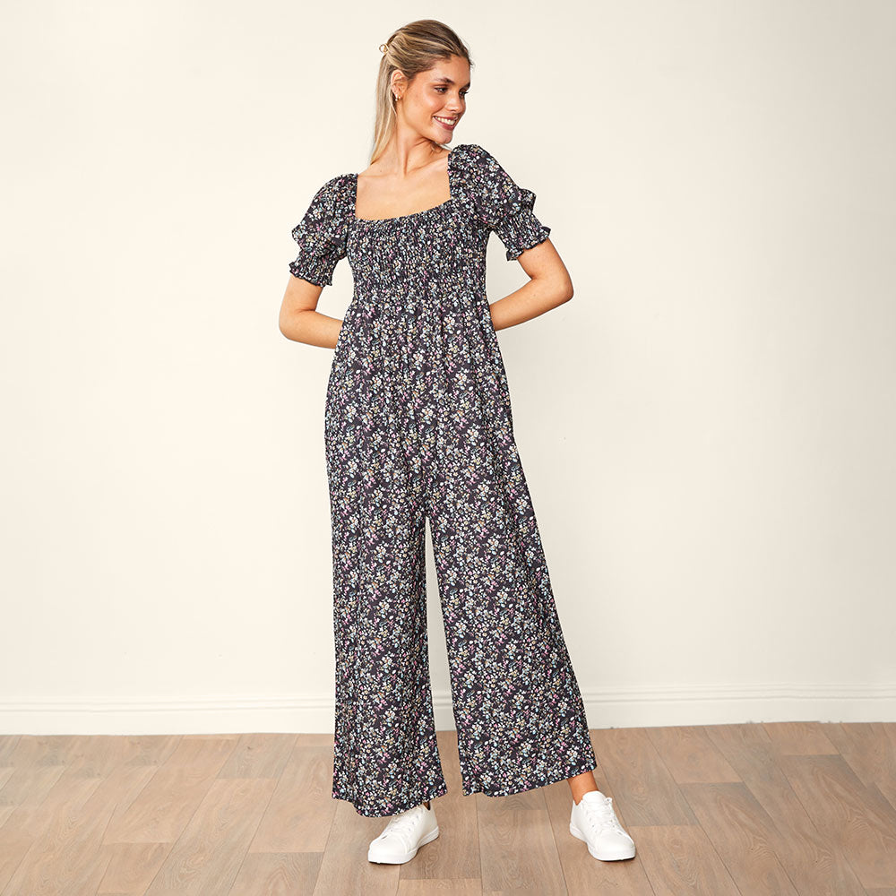 Camilla Jumpsuit (Black Floral)