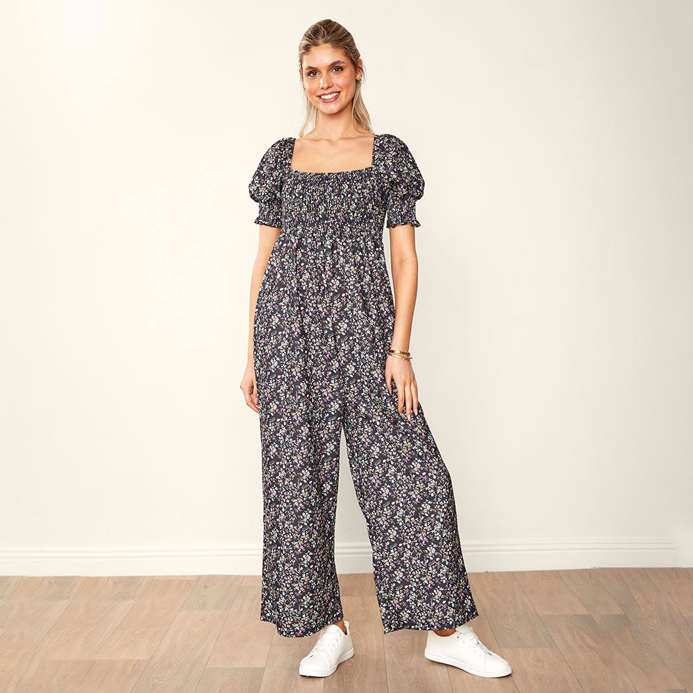 Camilla Jumpsuit (Black Floral)