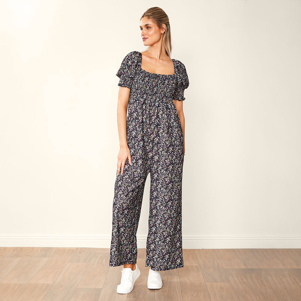 Camilla Jumpsuit (Black Floral)