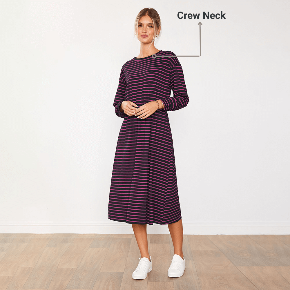 Carmen Dress (Black/Pink Stripe)