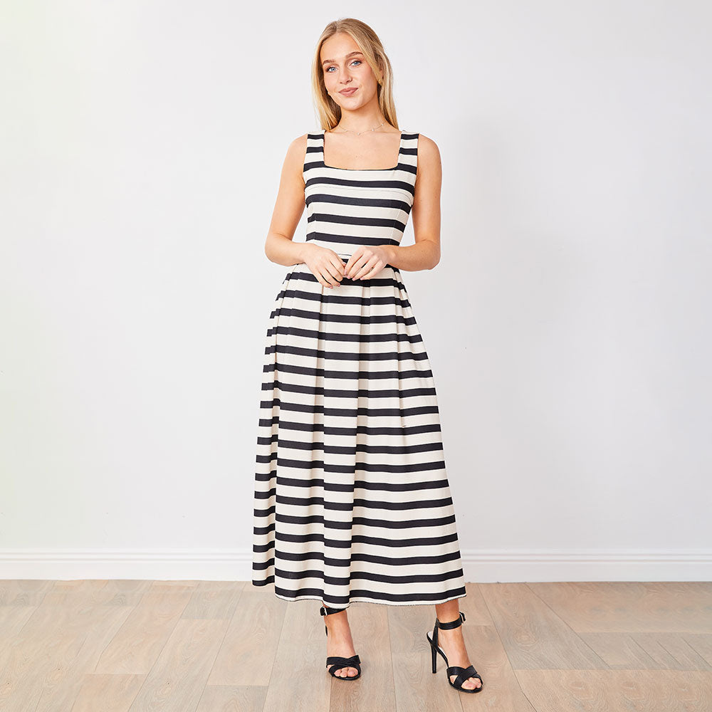 Maddie Dress (Black/Cream Stripe)