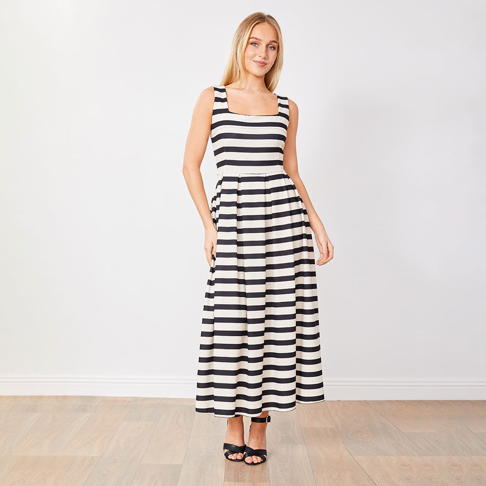 Maddie Dress (Black/Cream Stripe)