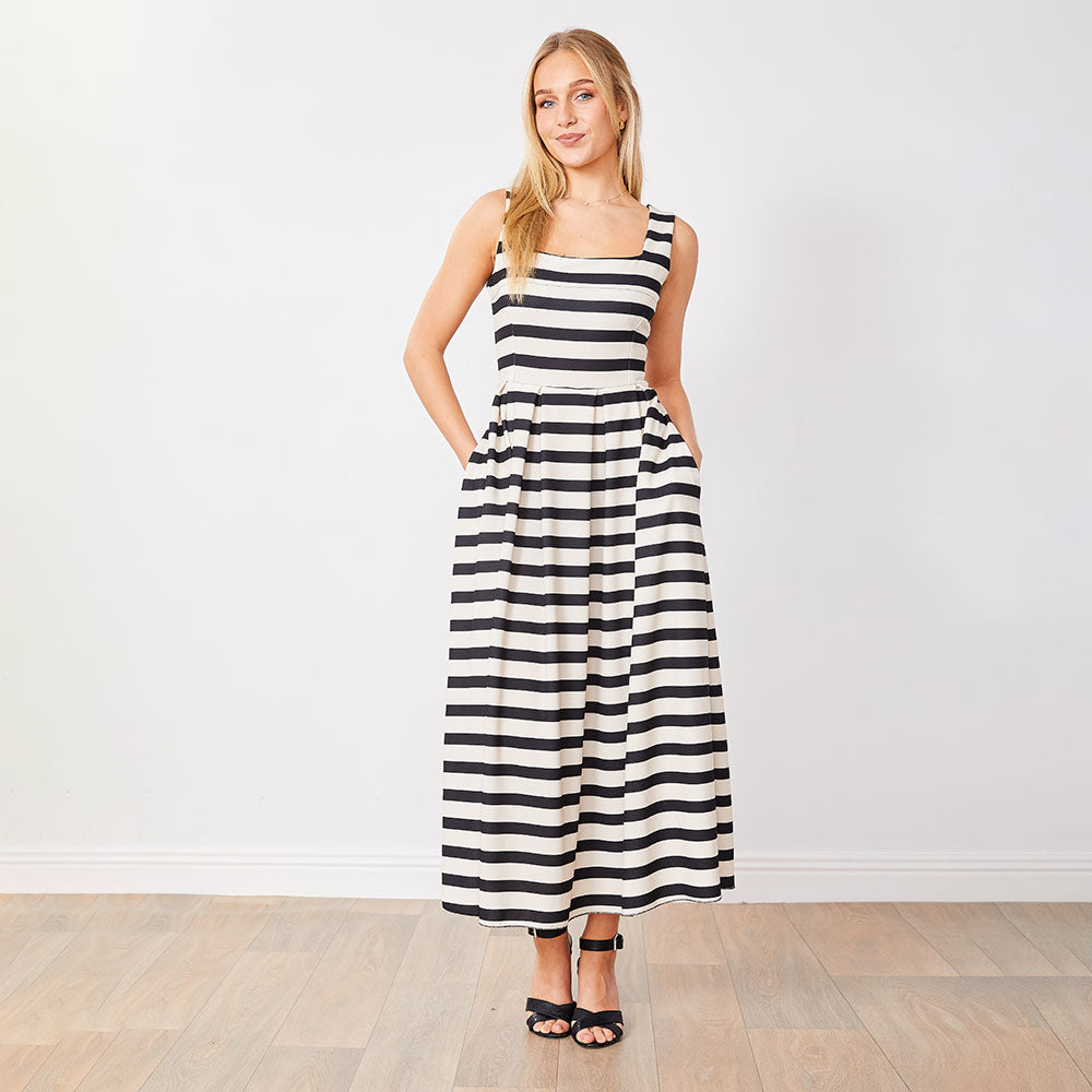 Maddie Dress (Black/Cream Stripe)