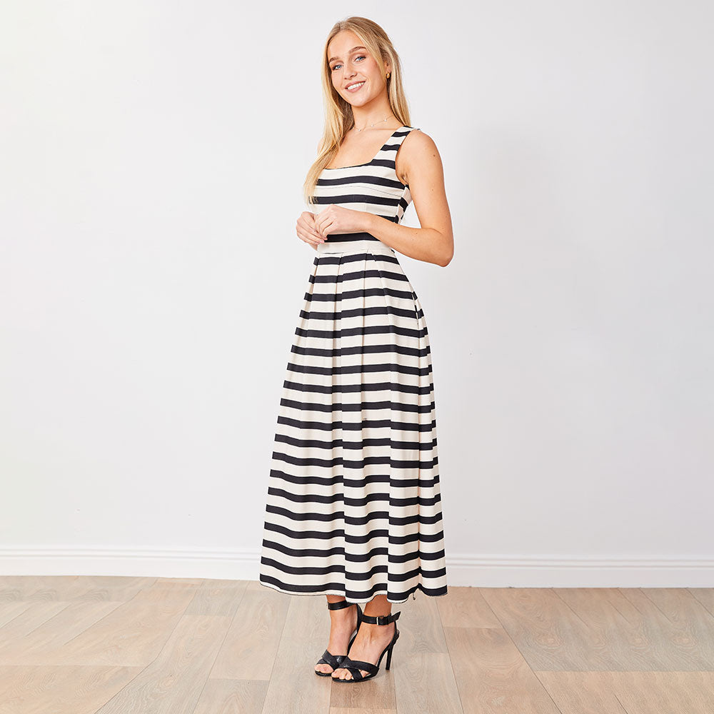 Maddie Dress (Black/Cream Stripe)