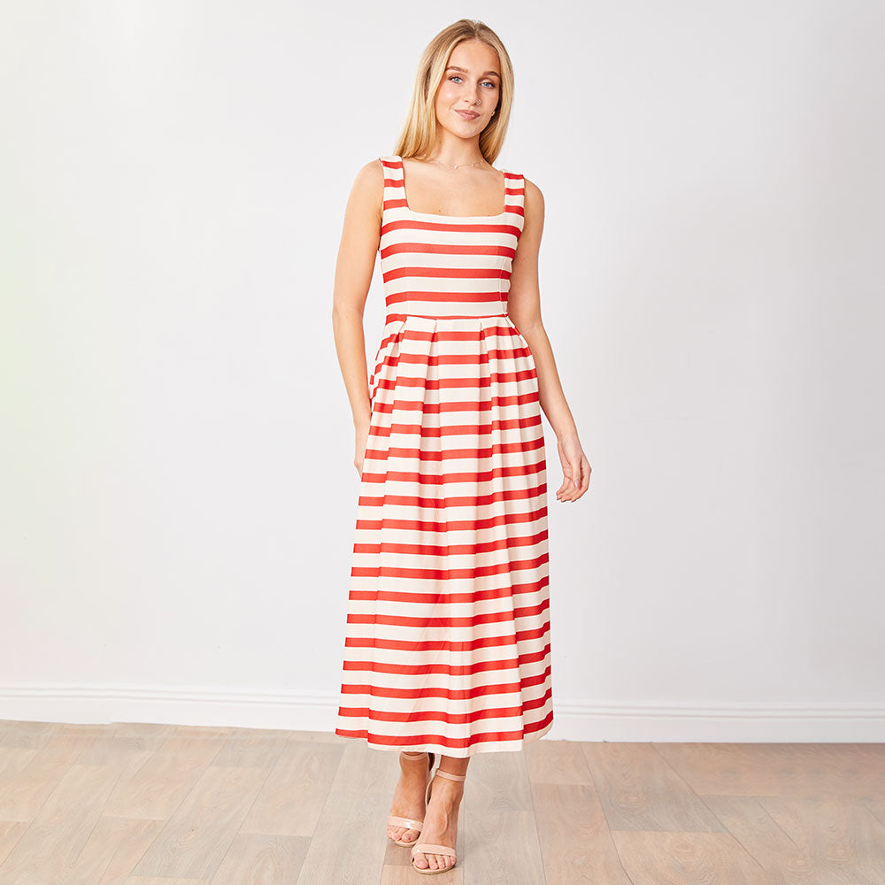 Maddie Dress (Red/Cream Stripe)