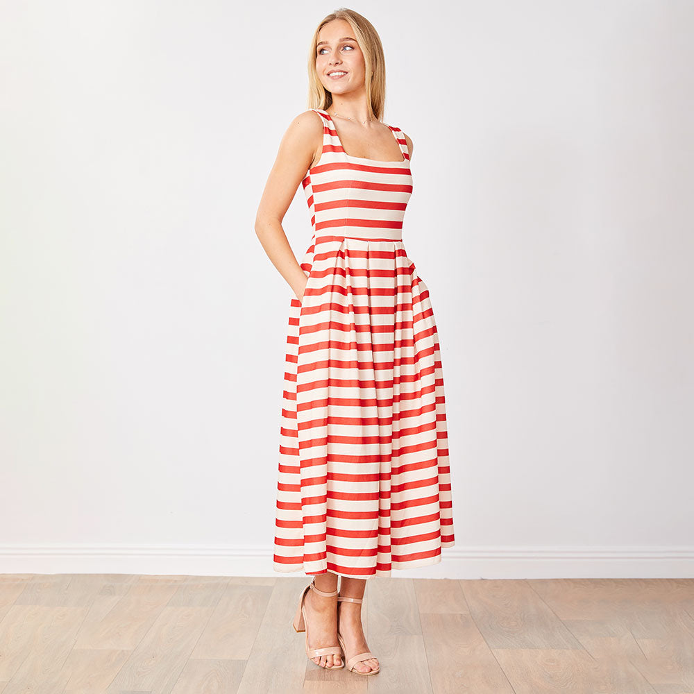 Maddie Dress (Red/Cream Stripe)