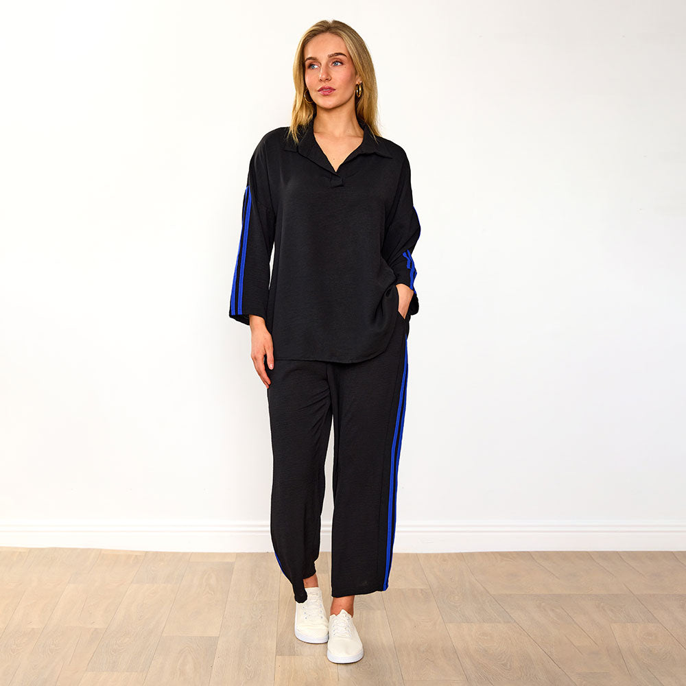 Clara Co-Ord (Black/Cobalt Stripe)