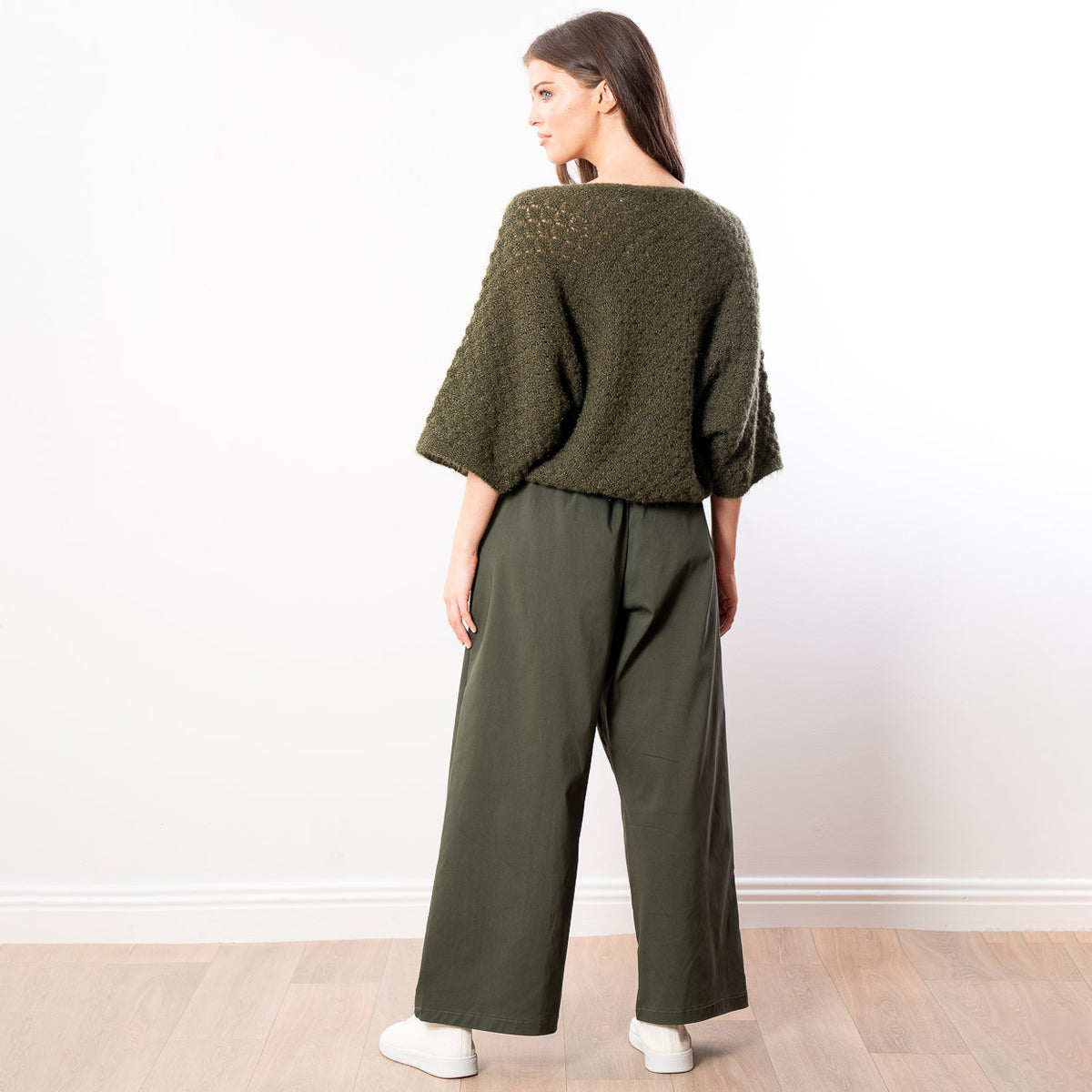Emily V Neck Batwing Top (Khaki)
