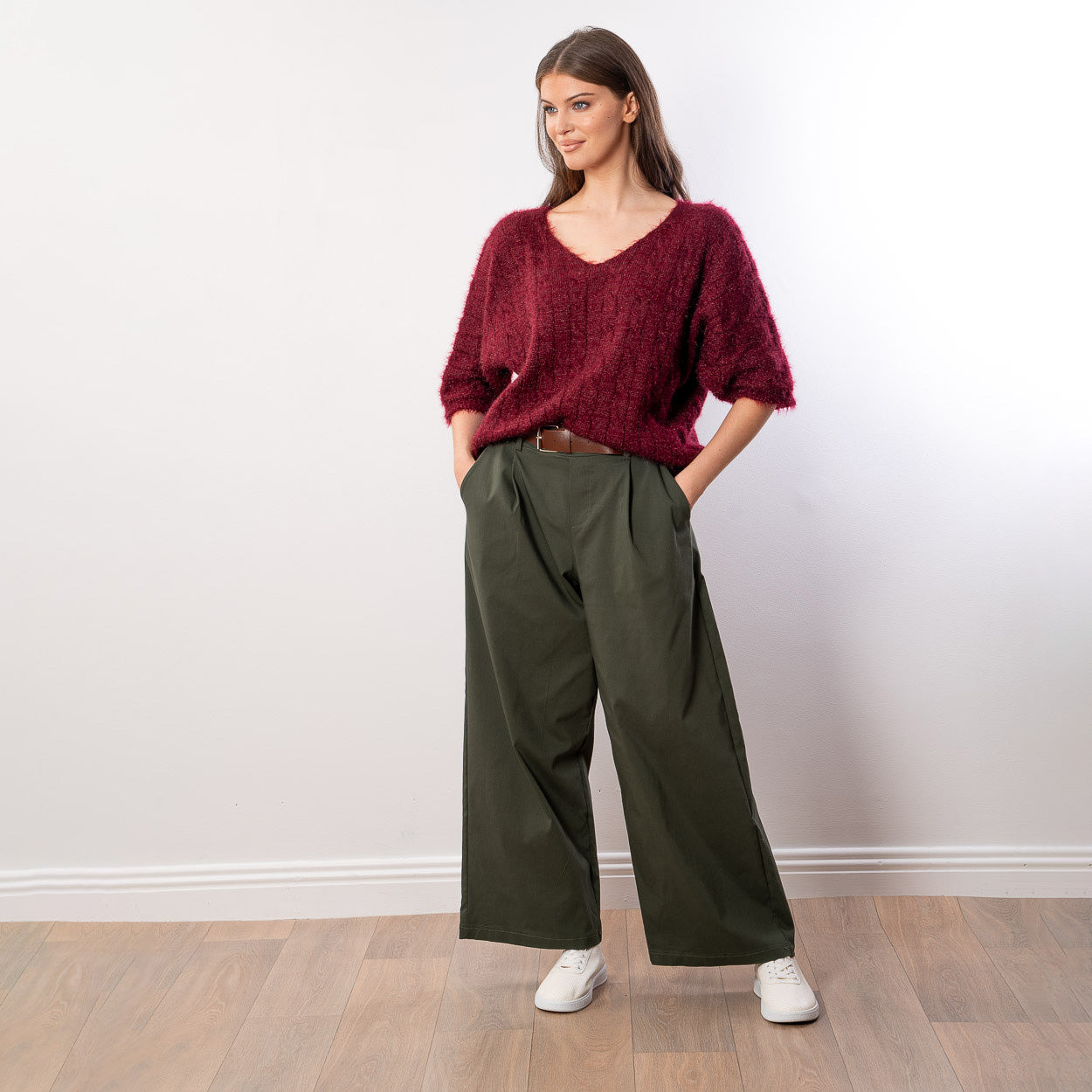 Anna V Neck Top (Wine)