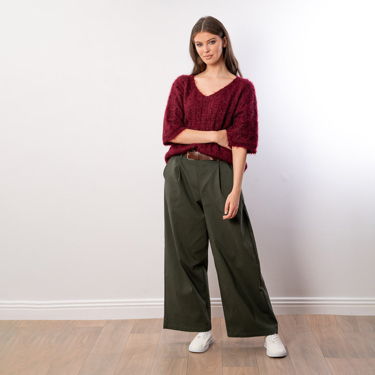 Anna V Neck Top (Wine)