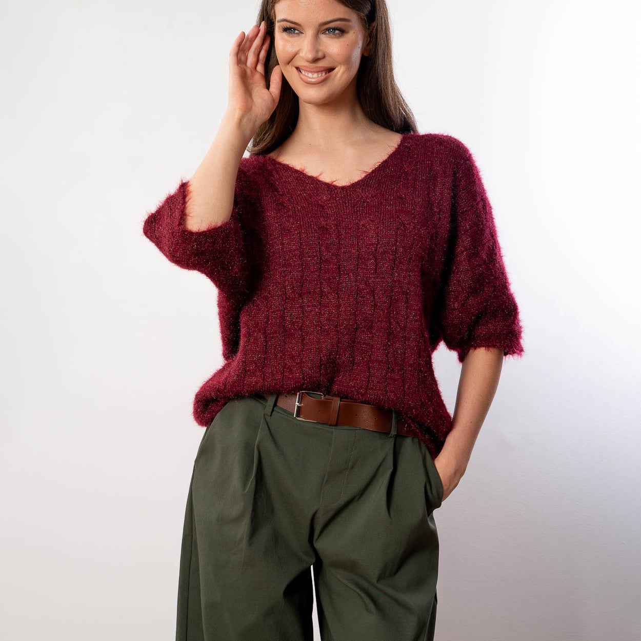 Anna V Neck Top (Wine)
