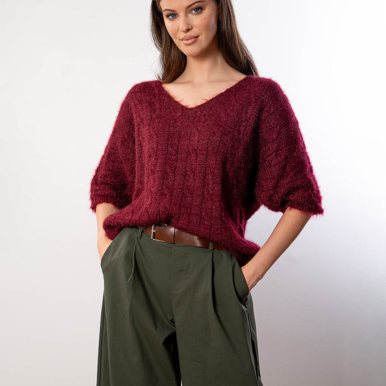Anna V Neck Top (Wine)