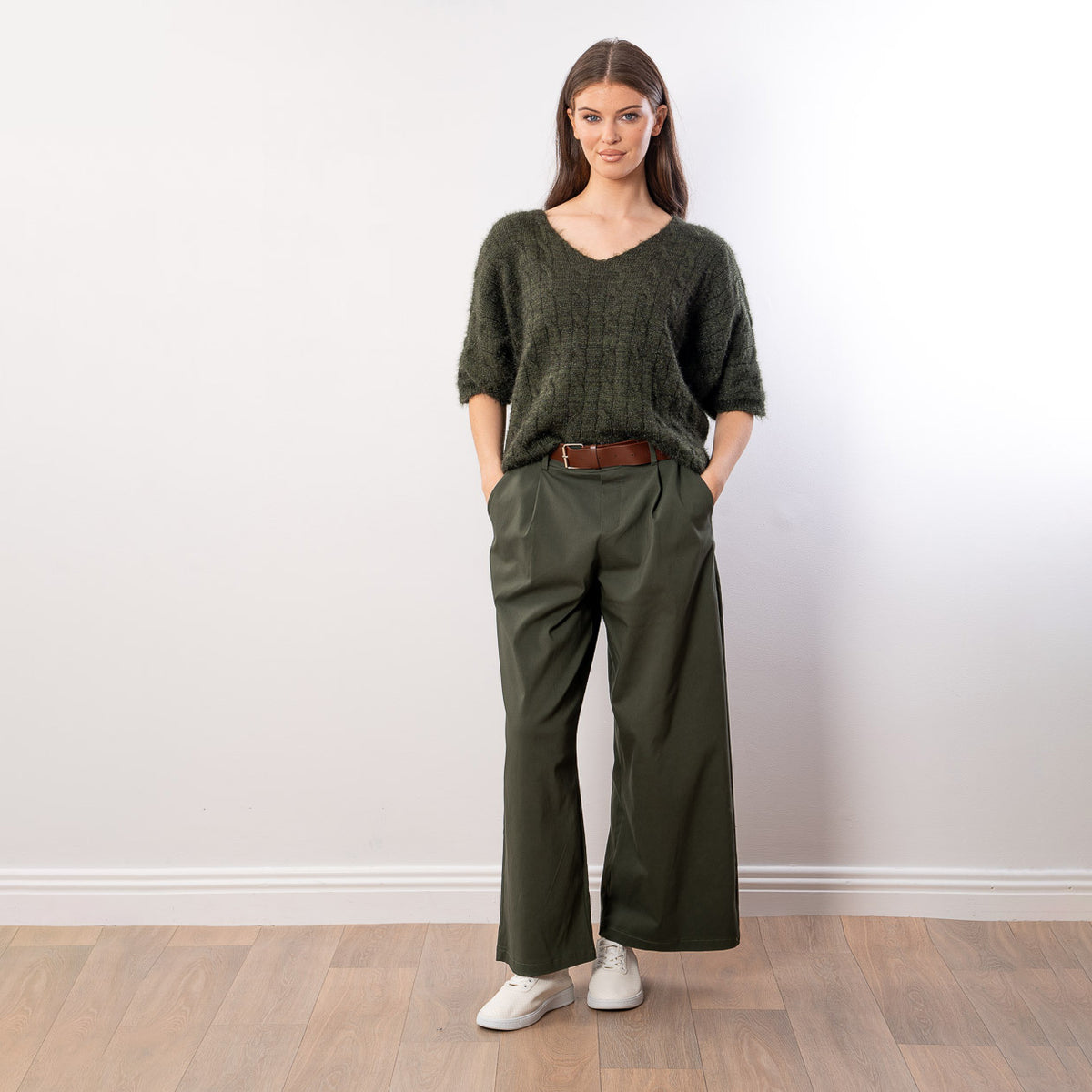 Anna V Neck Top (Khaki)