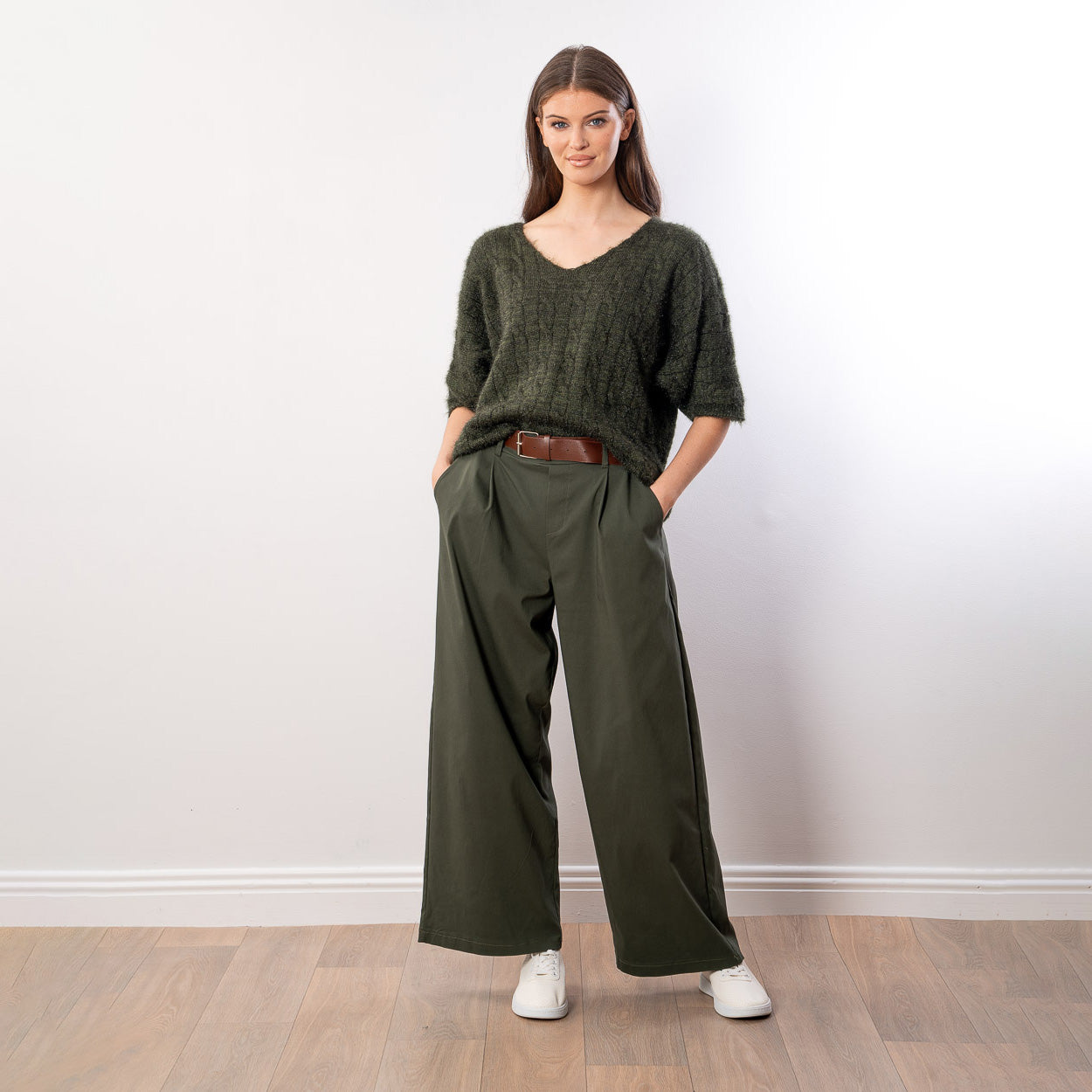 Anna V Neck Top (Khaki)