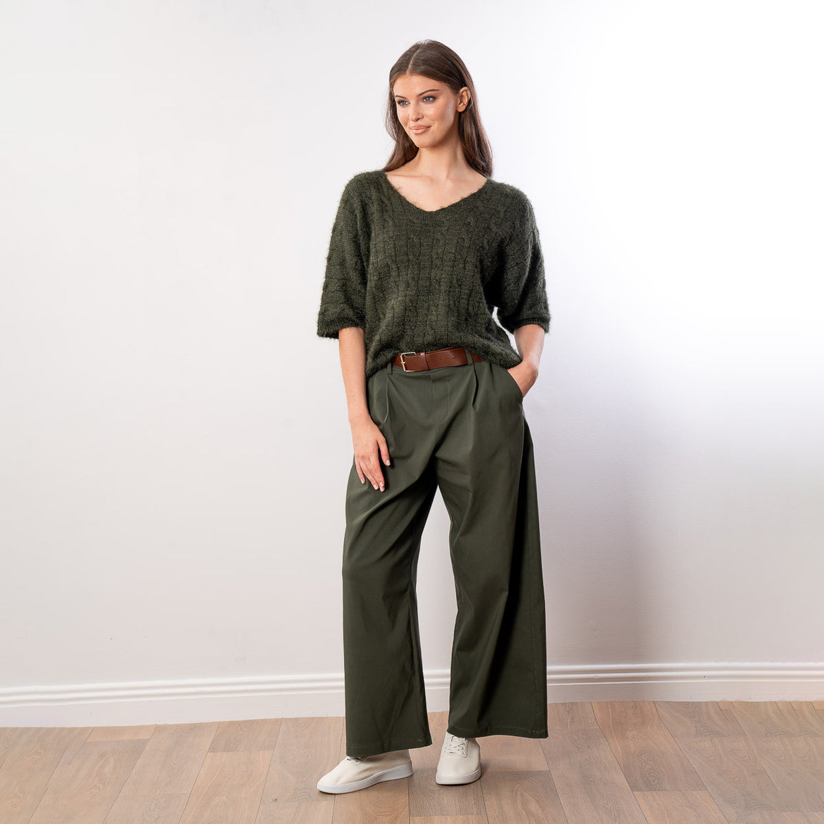 Anna V Neck Top (Khaki)