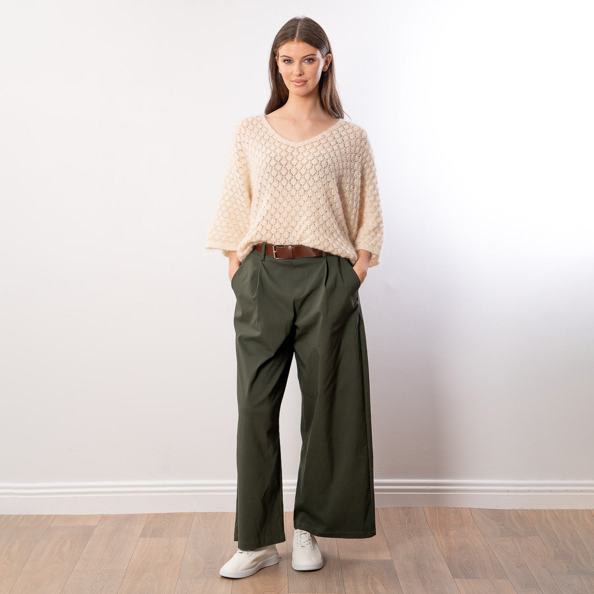 Emily V Neck Batwing Top (Beige)