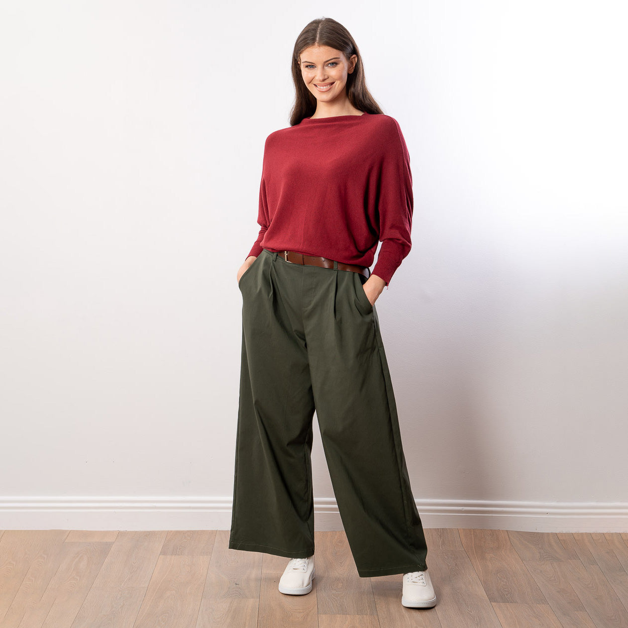 Mariah Batwing Fine Knit Top (Wine)