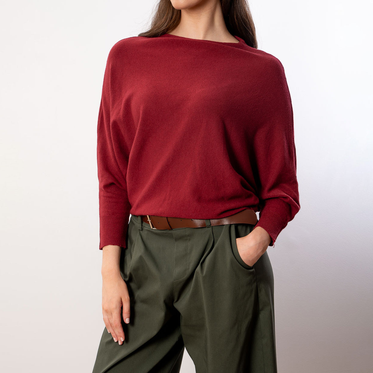 Mariah Batwing Fine Knit Top (Wine)
