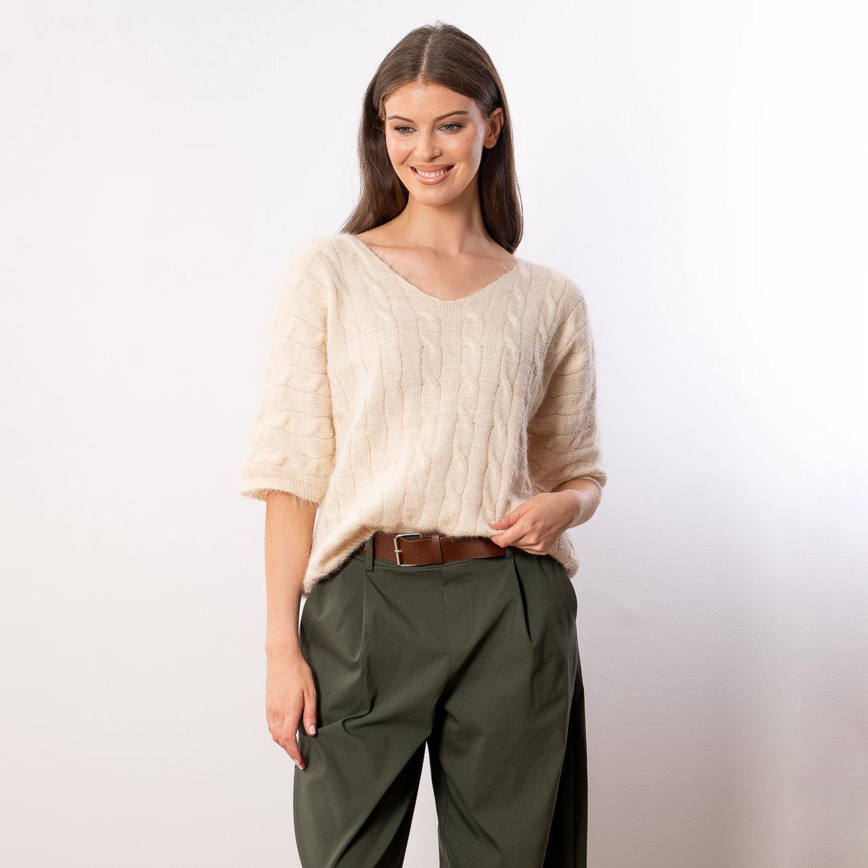 Anna V Neck Top (Beige)