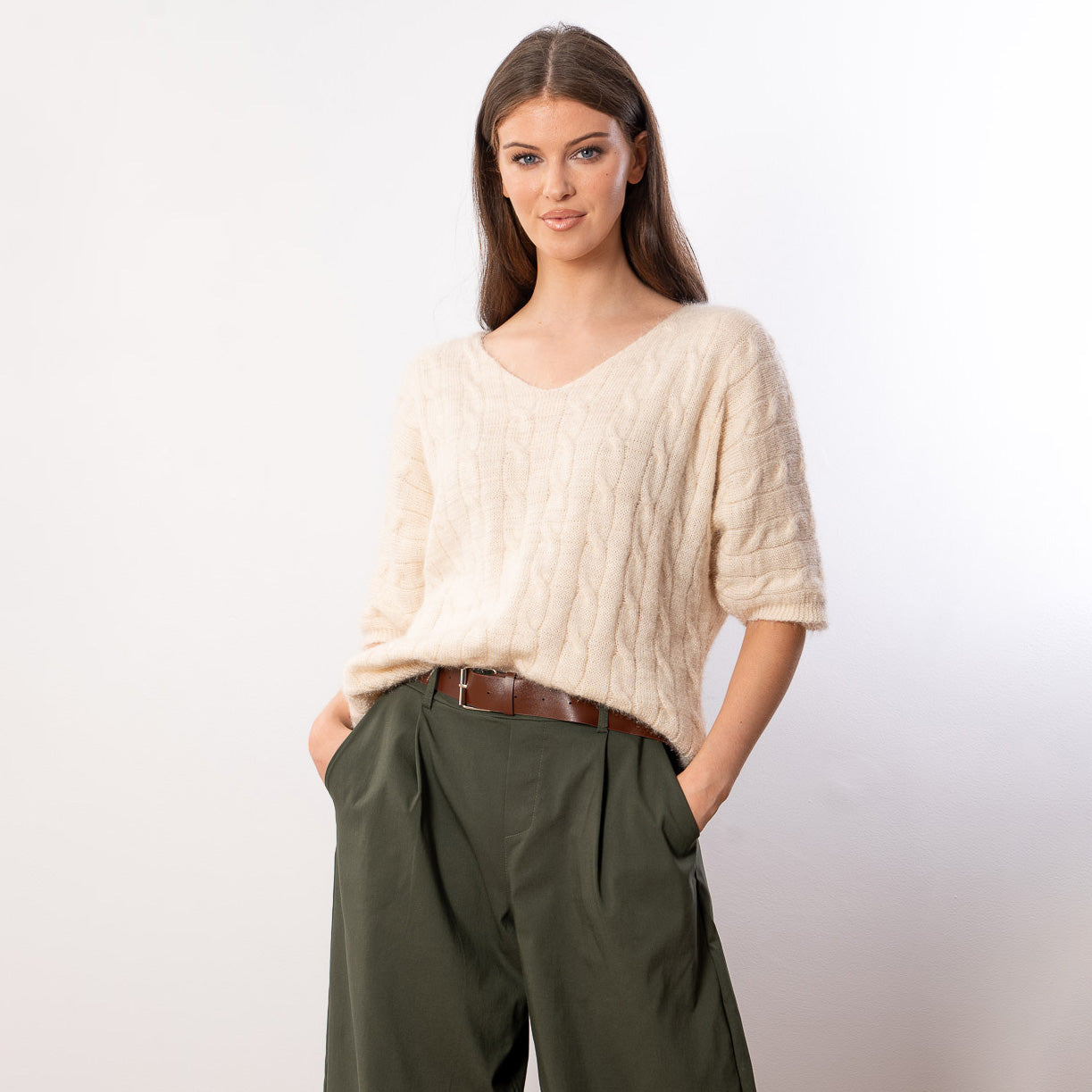 Anna V Neck Top (Beige)