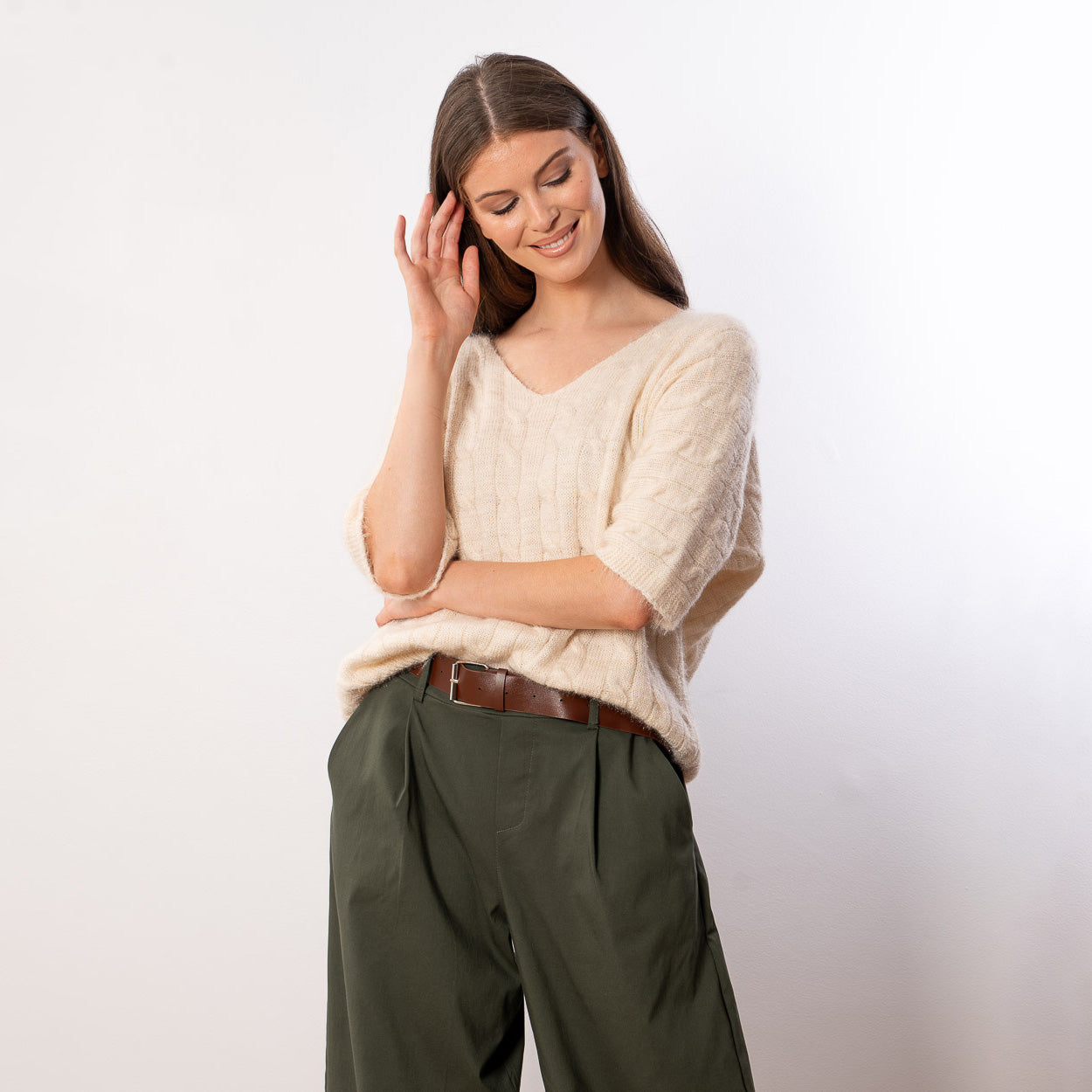 Anna V Neck Top (Beige)
