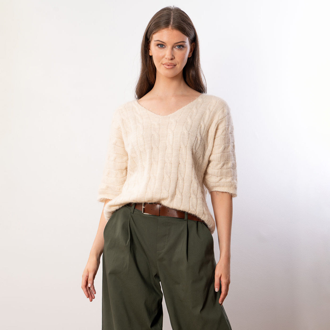 Anna V Neck Top (Beige)