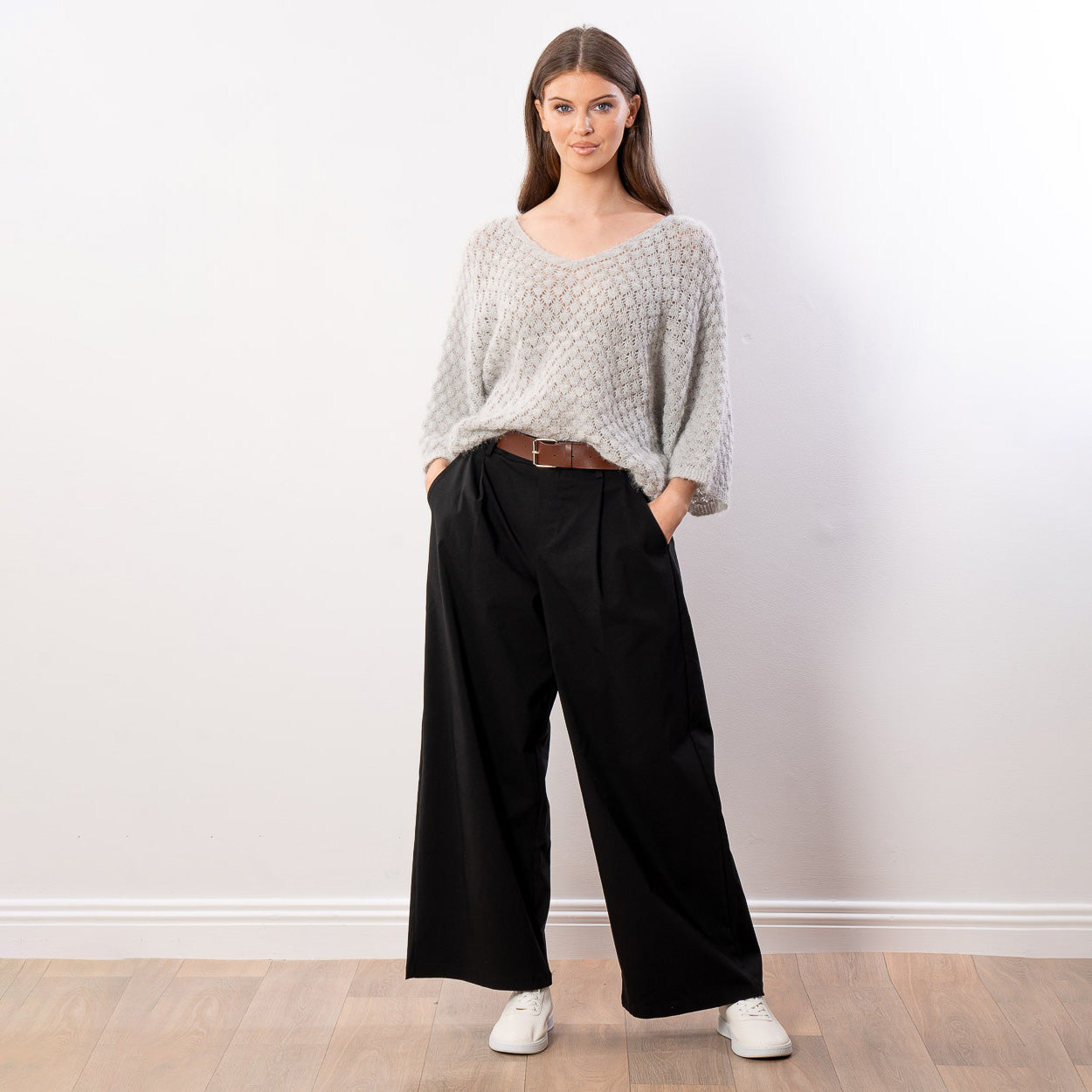 Emily V Neck Batwing Top (Grey)