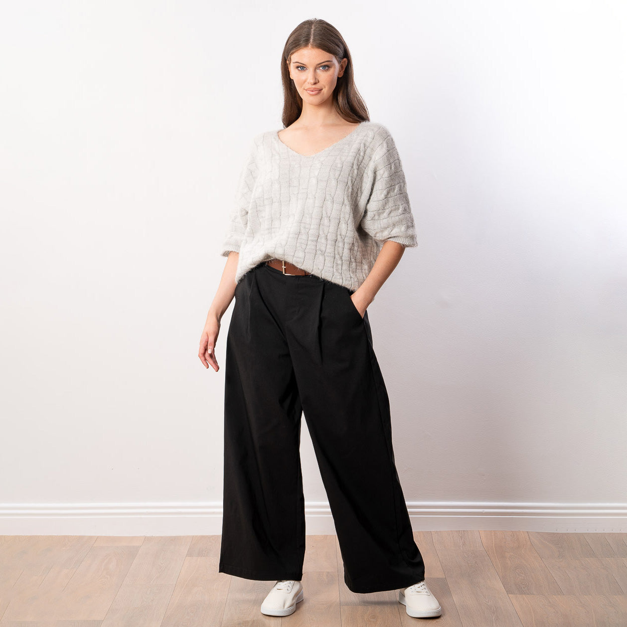 Anna V Neck Top (Grey)