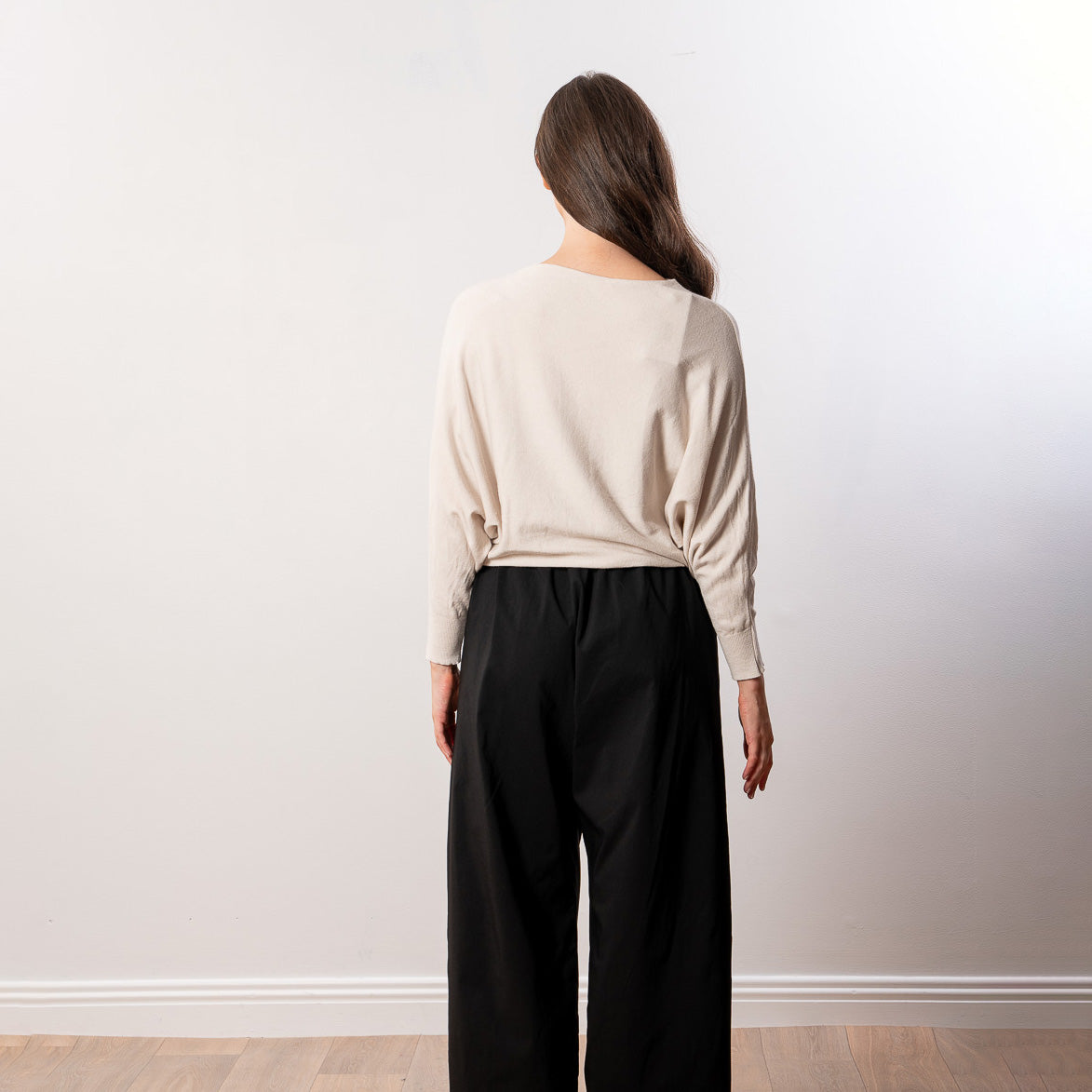 Mariah Batwing Fine Knit Top (Beige)