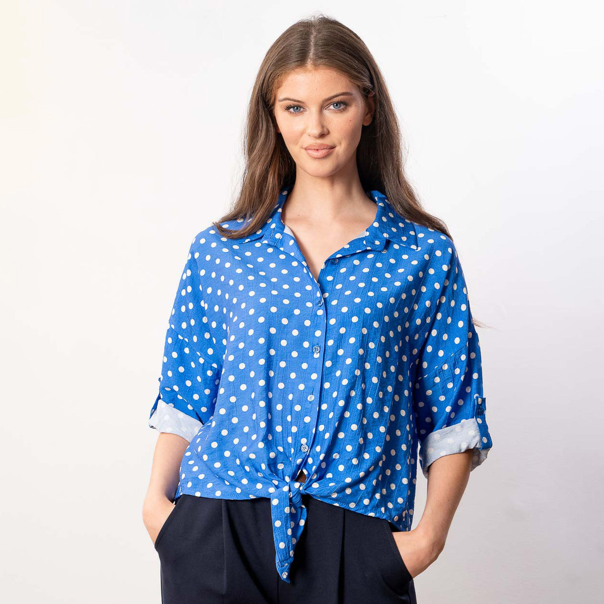 Julia Top (Blue Polka Dot)