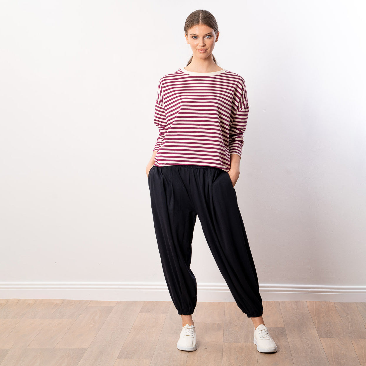 Florence Stripe Top (Berry/Beige)