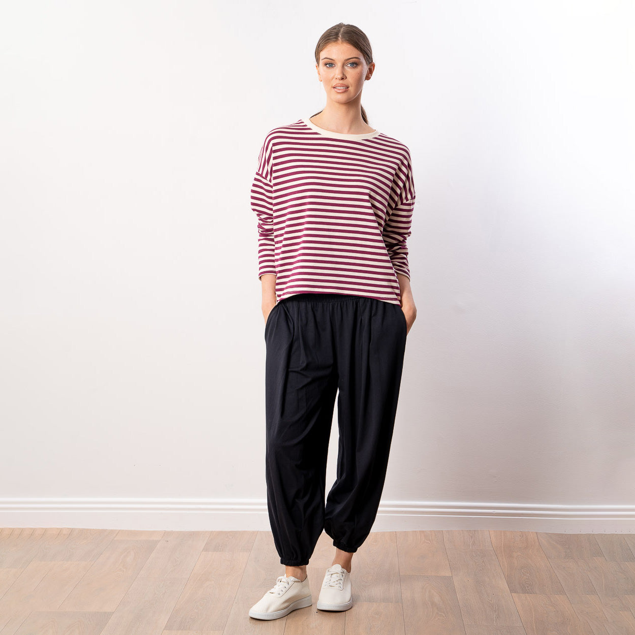 Florence Stripe Top (Berry/Beige)