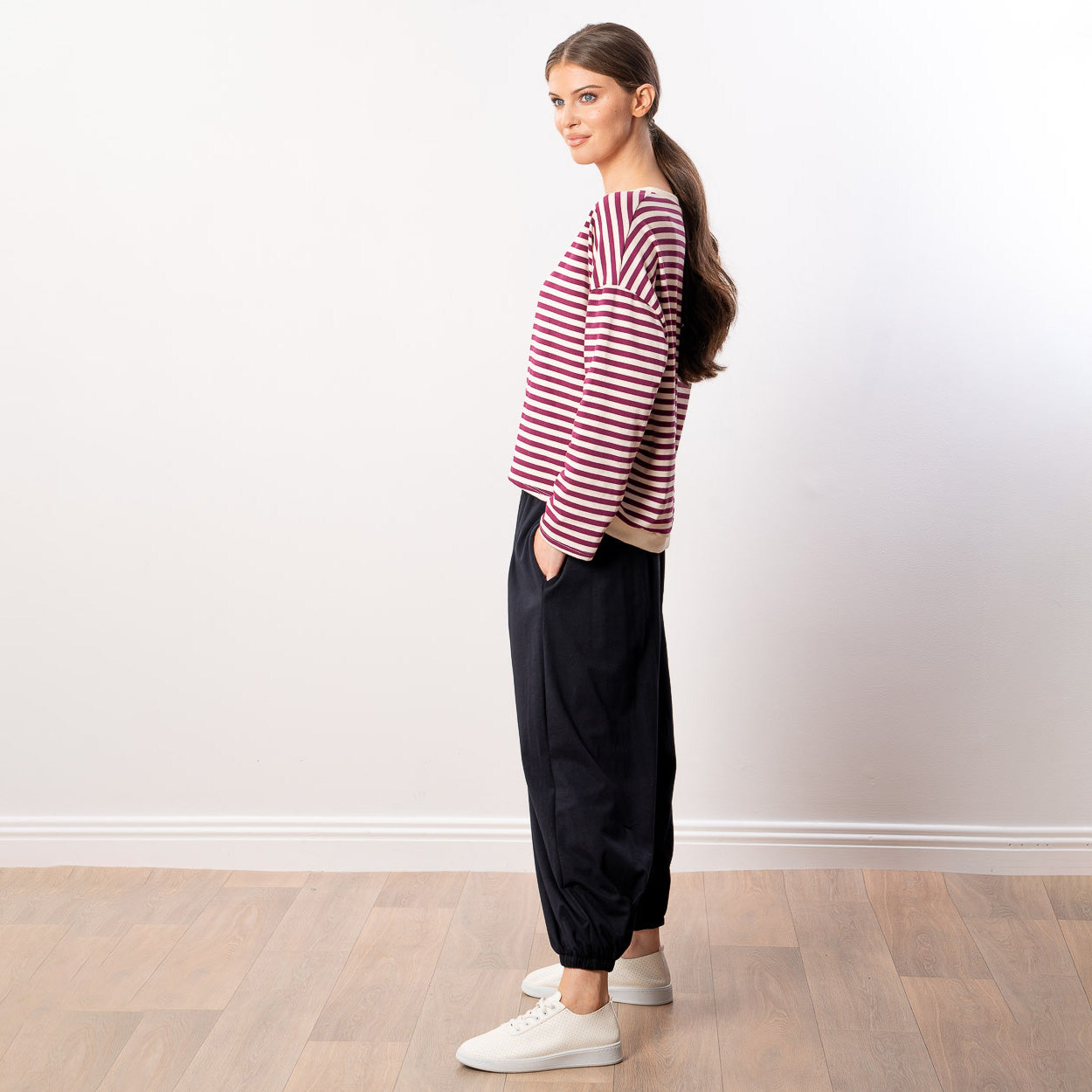 Florence Stripe Top (Berry/Beige)