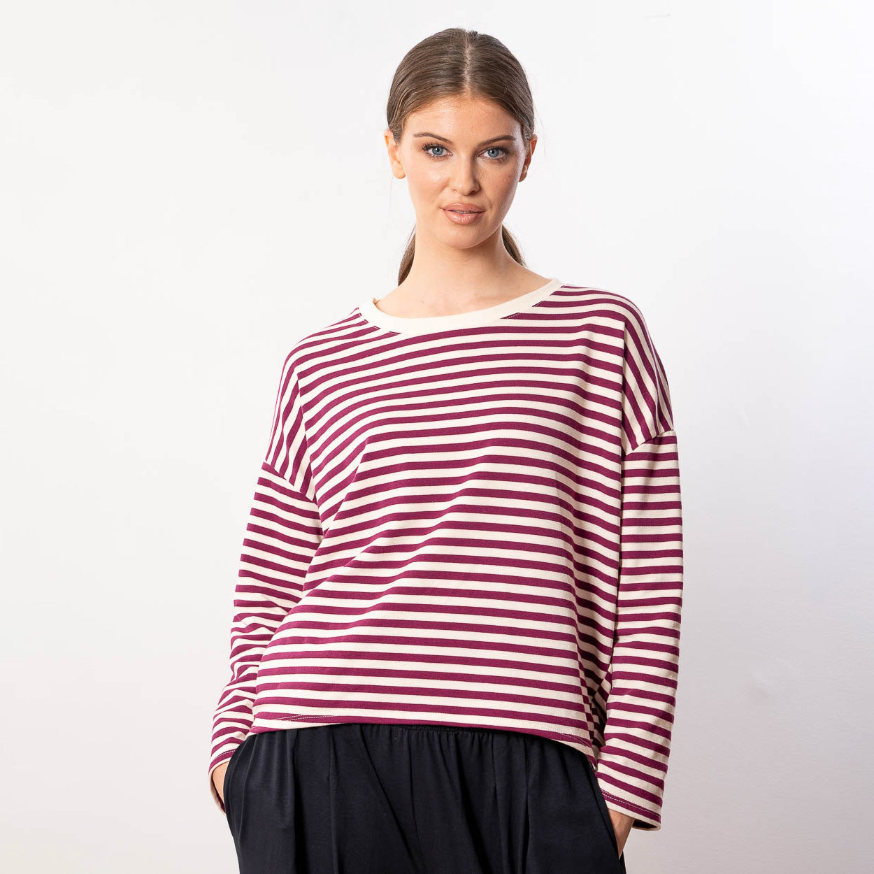 Florence Stripe Top (Berry/Beige)
