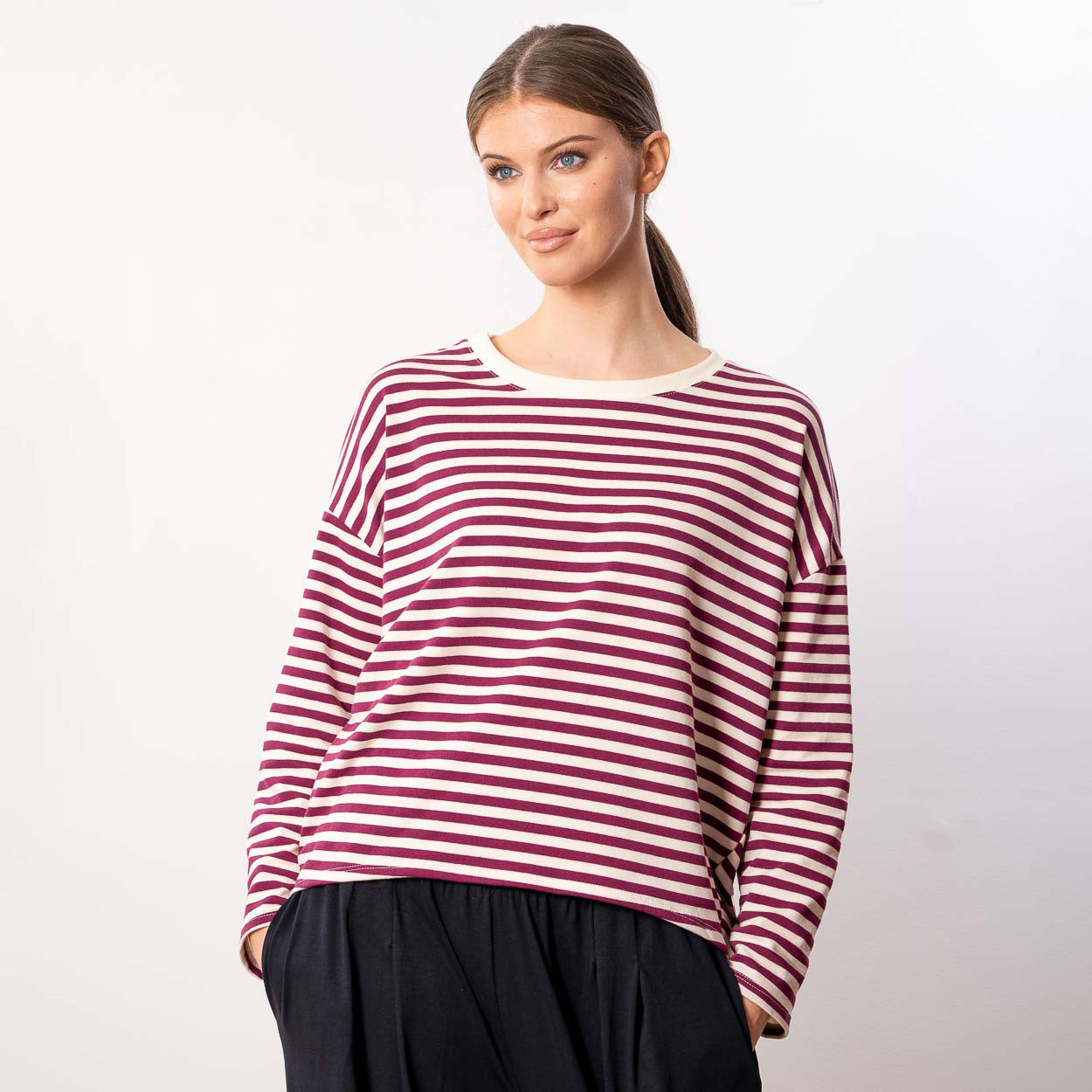 Florence Stripe Top (Berry/Beige)