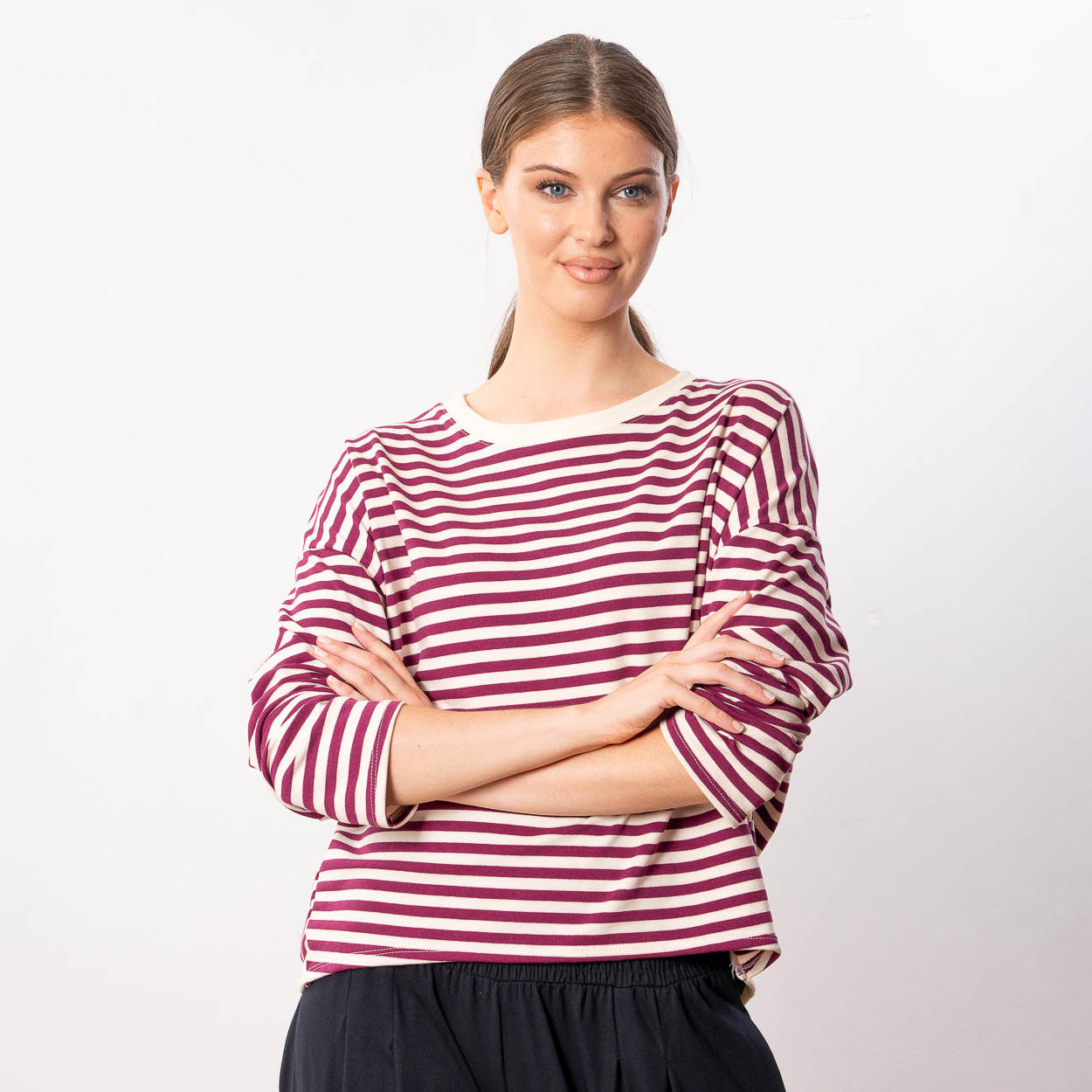 Florence Stripe Top (Berry/Beige)