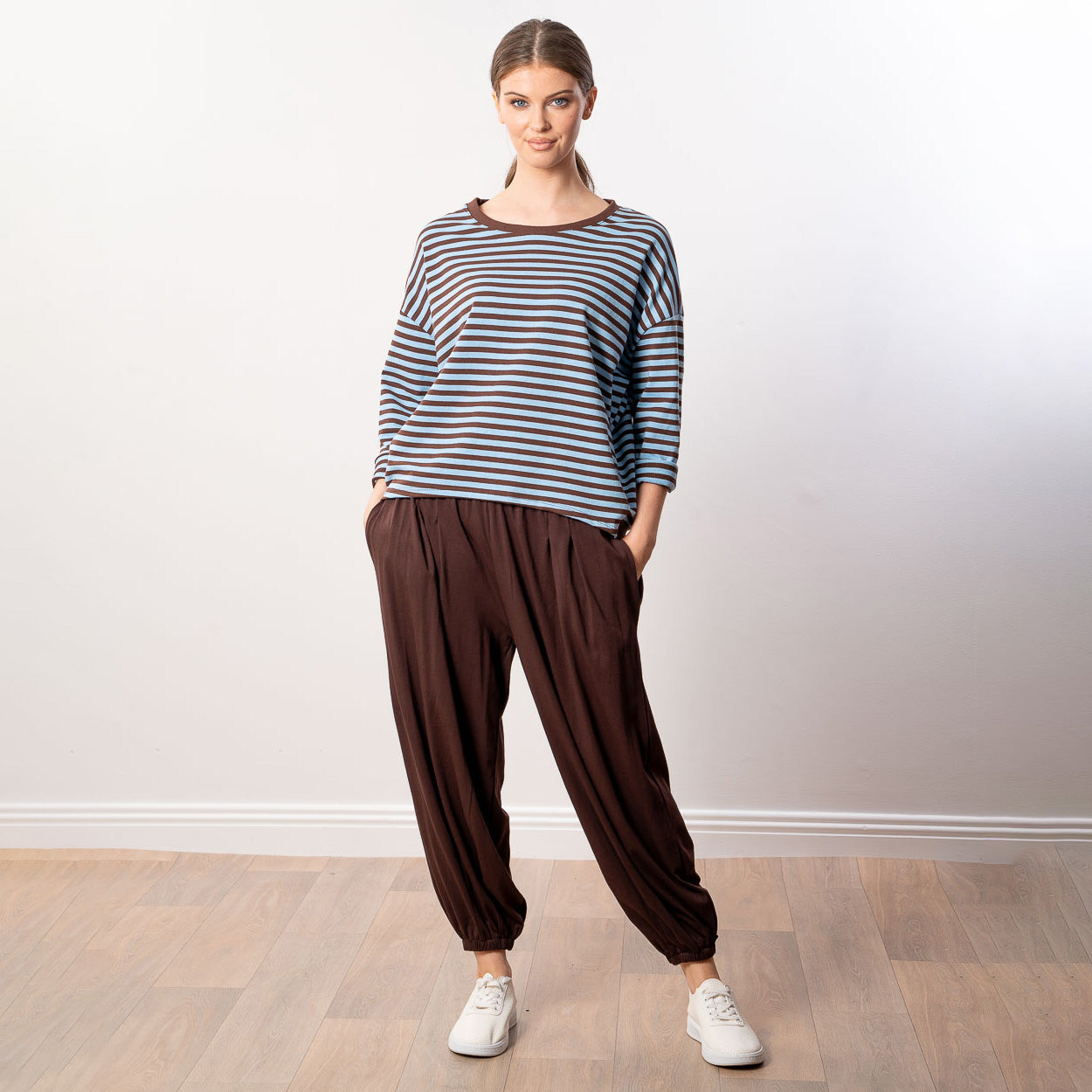 Florence Stripe Top (Blue/Brown)