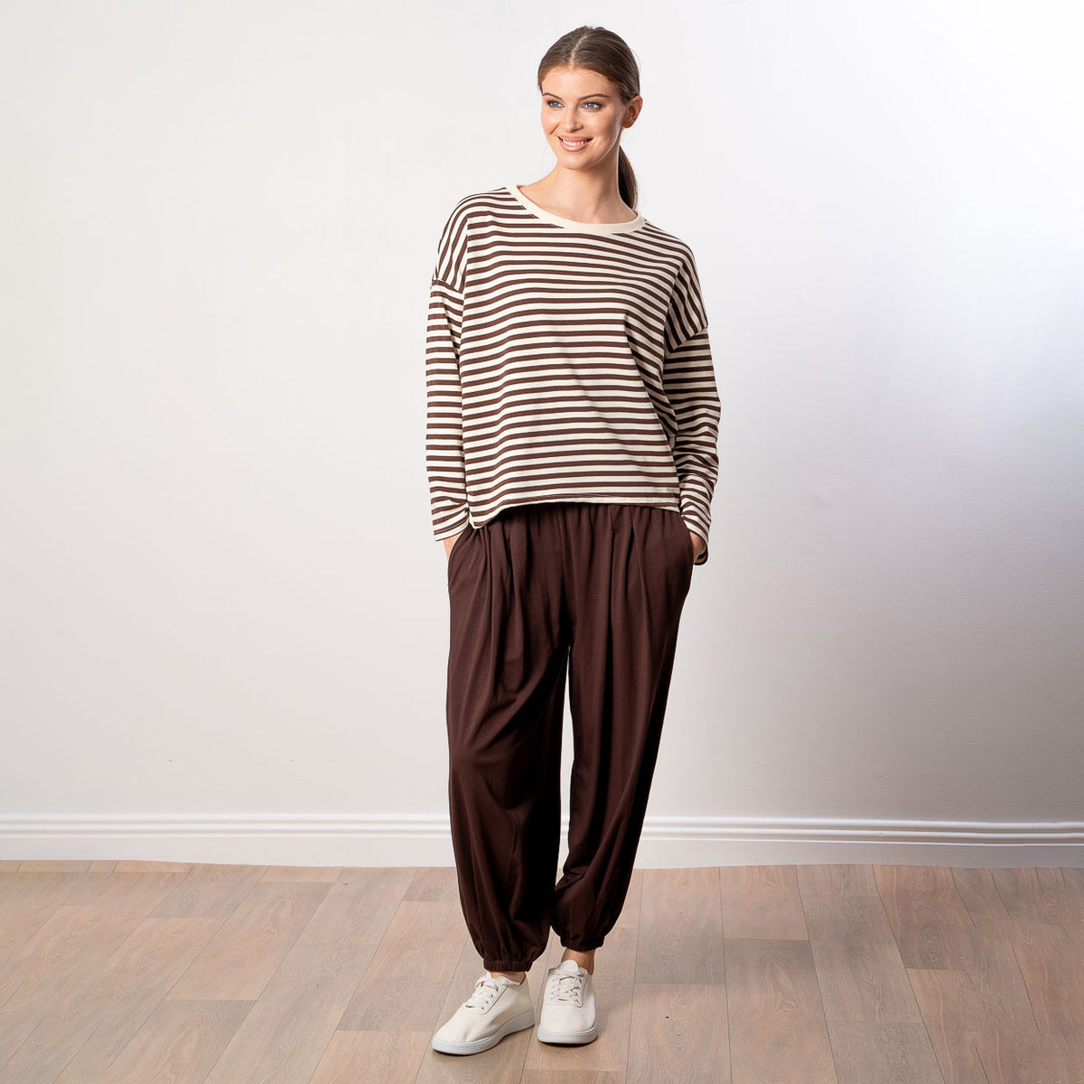 Florence Stripe Top (Brown/Beige)