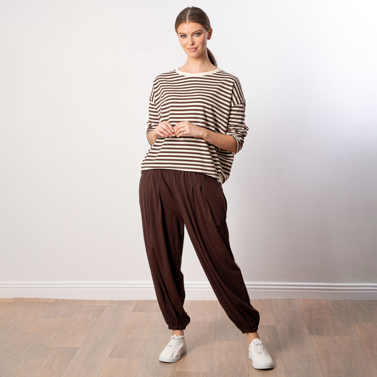 Florence Stripe Top (Brown/Beige)
