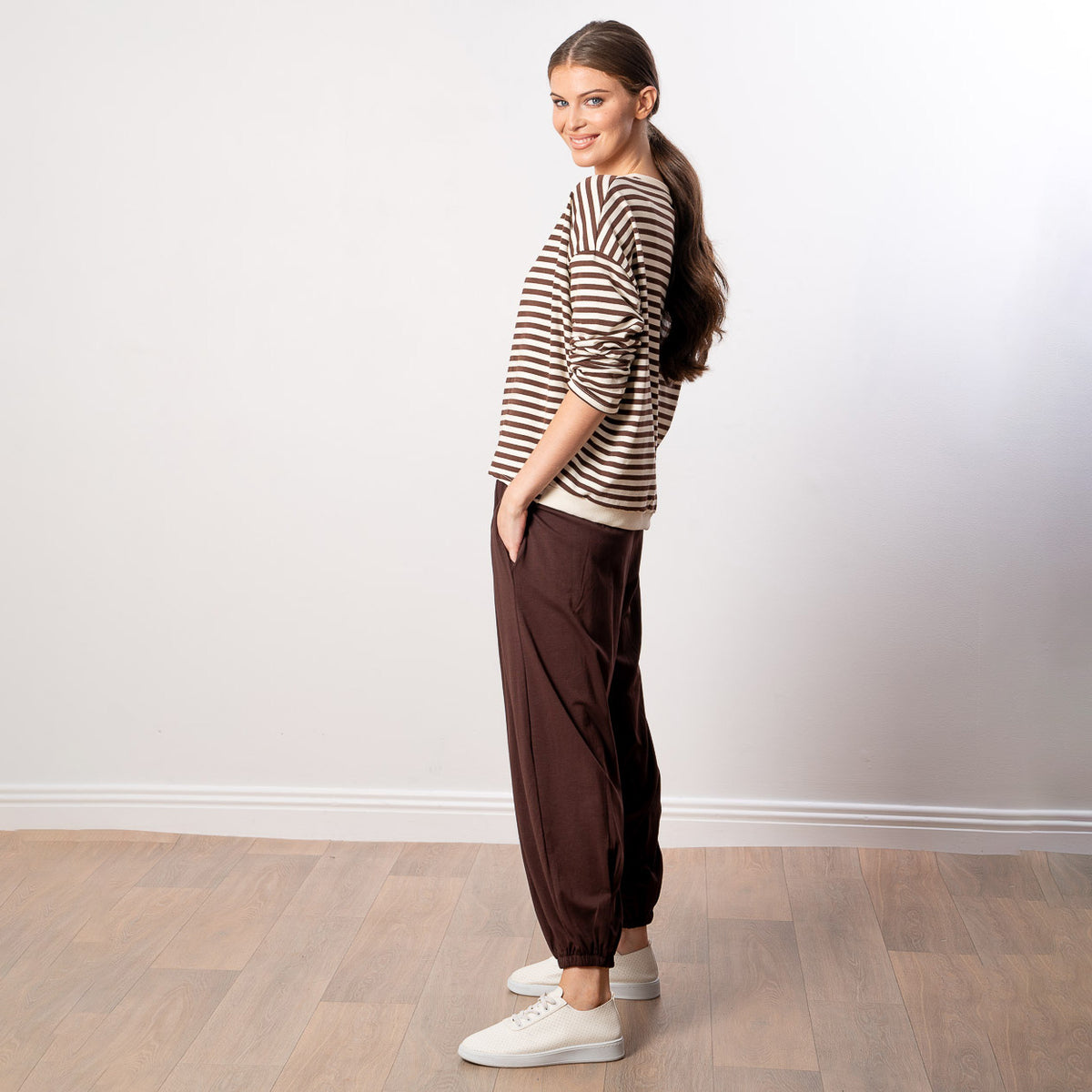 Florence Stripe Top (Brown/Beige)