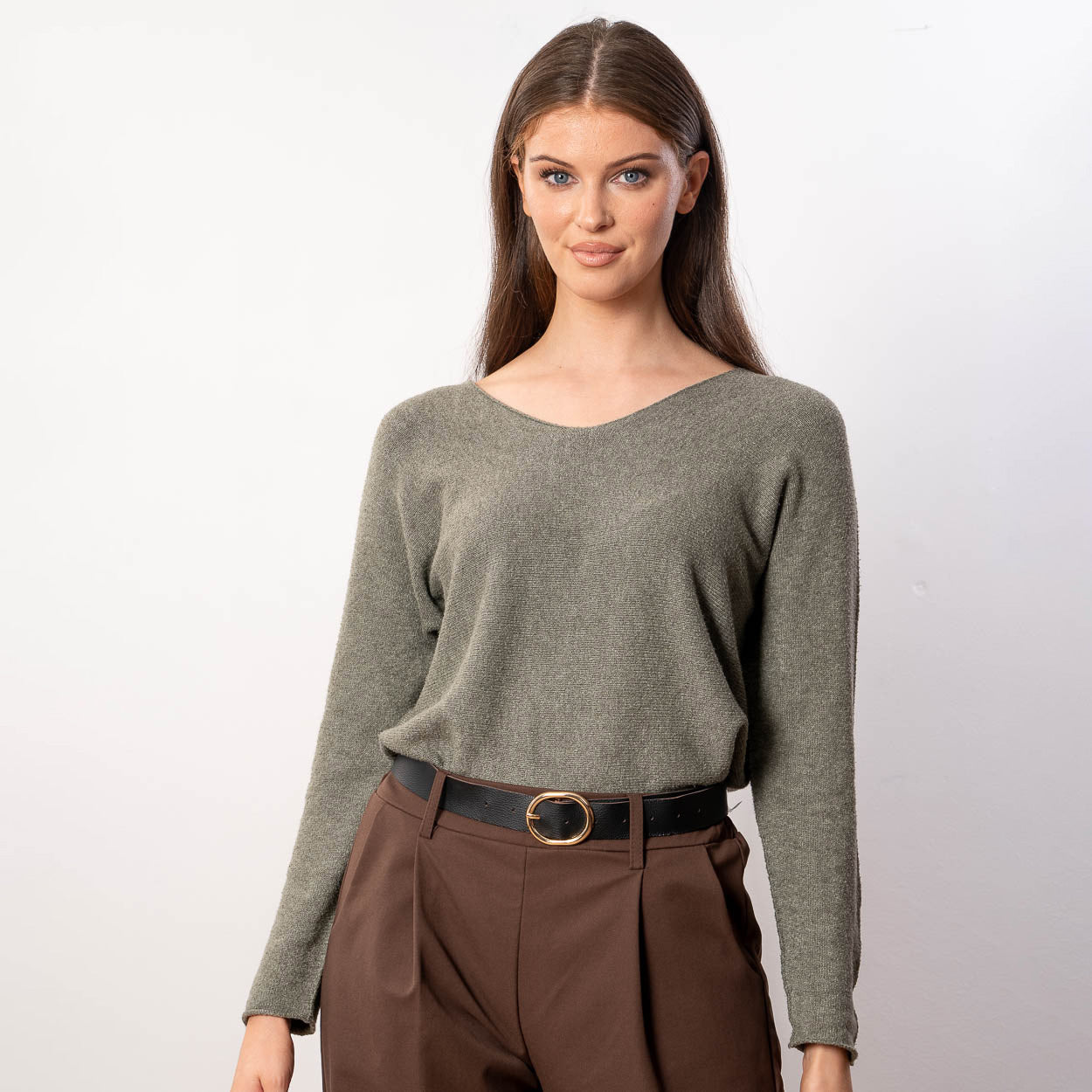 Kylie V Neck Jumper (Khaki)