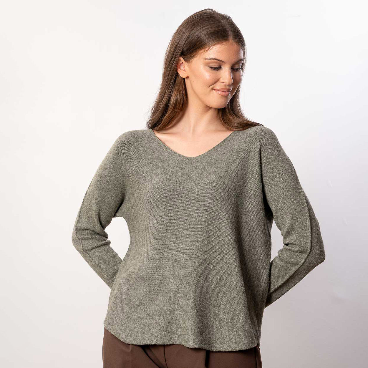 Kylie V Neck Jumper (Khaki)