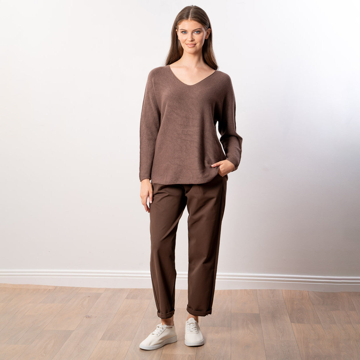 Kylie V Neck Jumper (Brown)