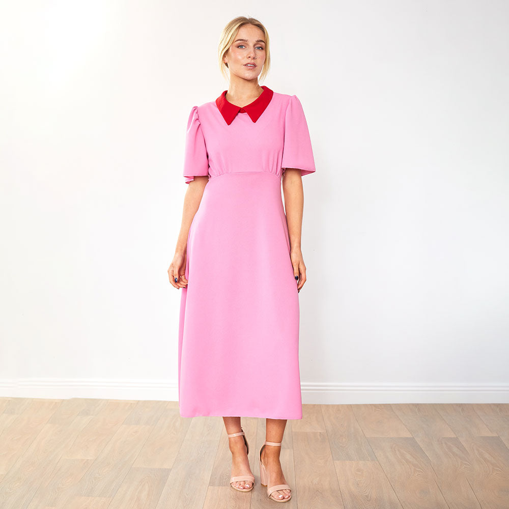 Dawson Dress (Pink/Red Collar)