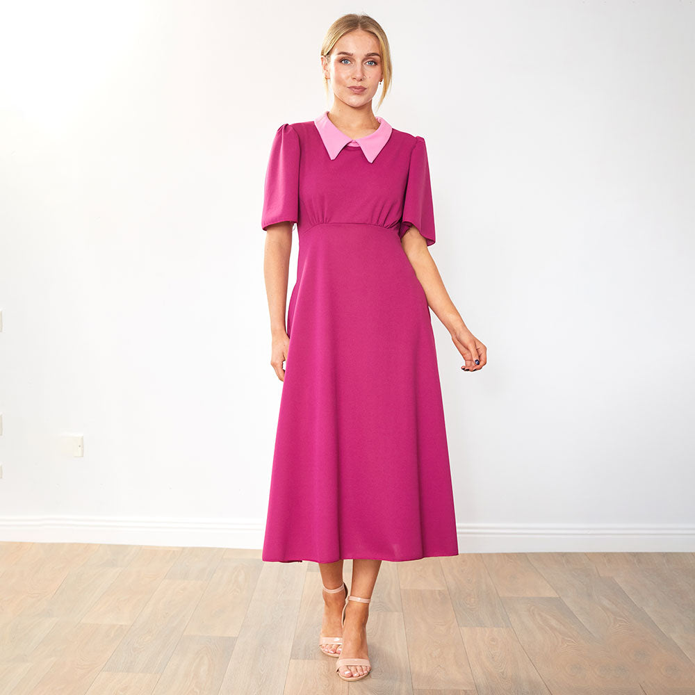 Dawson Dress (Ruby/Pink Collar)